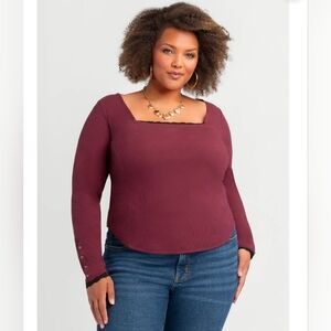 Jessica Simpson - Burgundy Long Sleeve Rib Knit Top